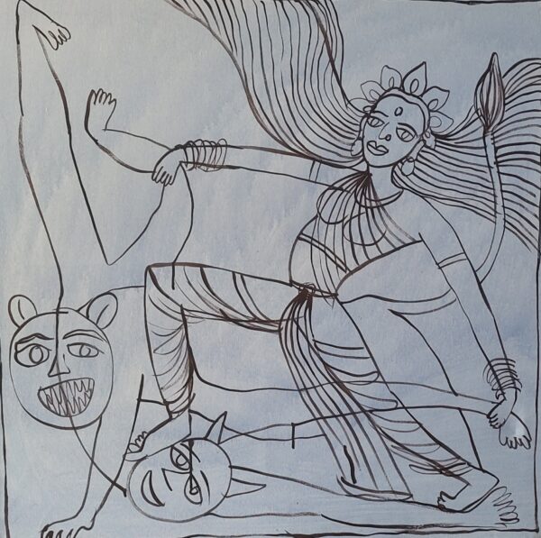 Maa Durga 1 Mahishasurmardani 3X3 feer Acrylic on Canvas - Image 2