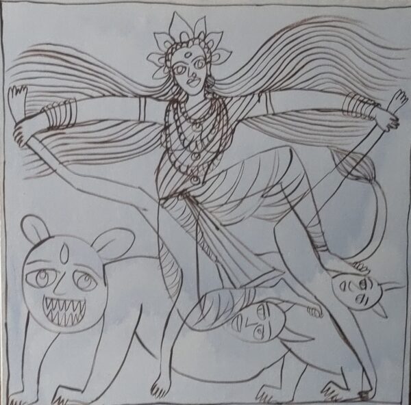 Maa Durga 2 Mahishasurmardani 3X3 feer Acrylic on Canvas - Image 2