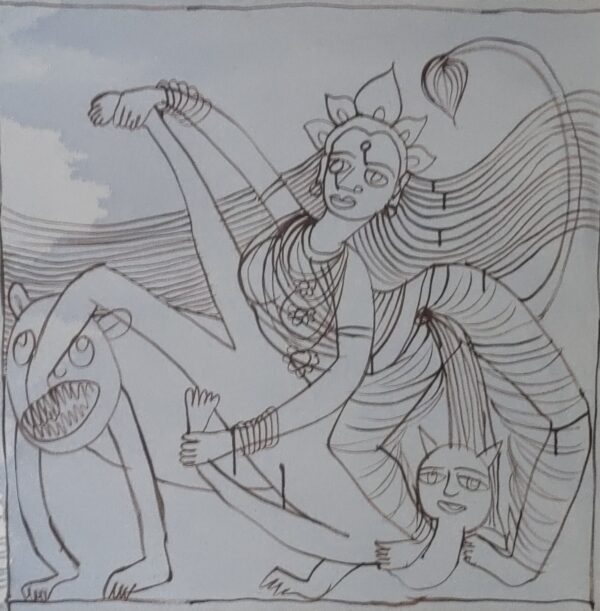 Maa Durga 5 Mahishasurmardani 3X3 feer Acrylic on Canvas - Image 2
