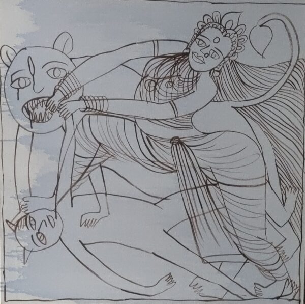 Maa Durga 4 Mahishasurmardani 3X3 feer Acrylic on Canvas - Image 2