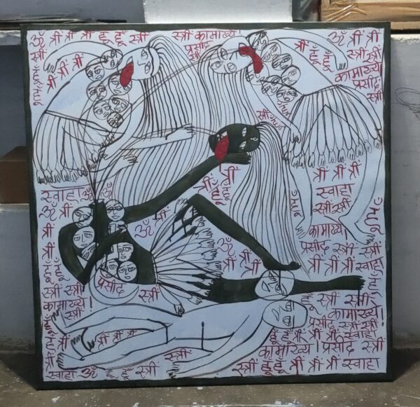 Maa Chhindmastika 3 Acrylic on Canvas 3X3 feet - Image 2
