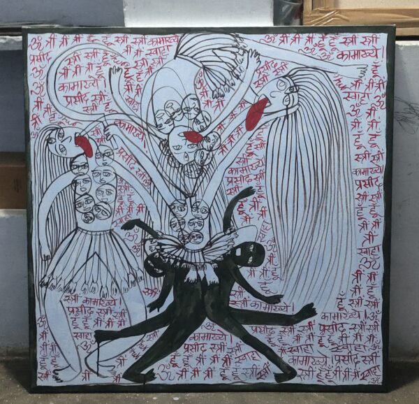 Maa Chhindmastika 5 Acrylic on Canvas 3X3 feet - Image 2