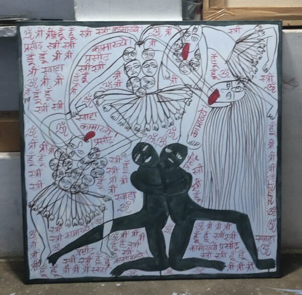 Maa Chhindmastika 4 Acrylic on Canvas 3X3 feet - Image 2