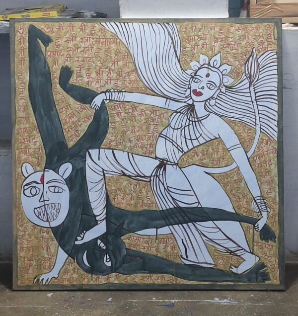 Maa Durga 1 Mahishasurmardani 3X3 feer Acrylic on Canvas - Image 4