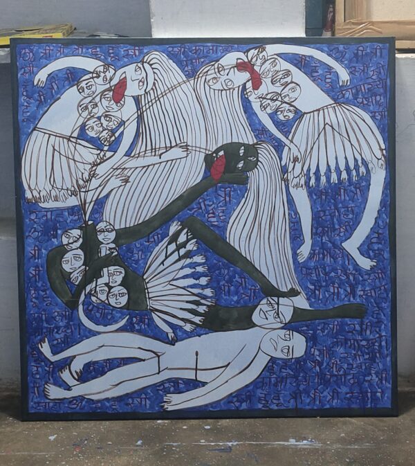 Maa Chhindmastika 3 Acrylic on Canvas 3X3 feet - Image 4