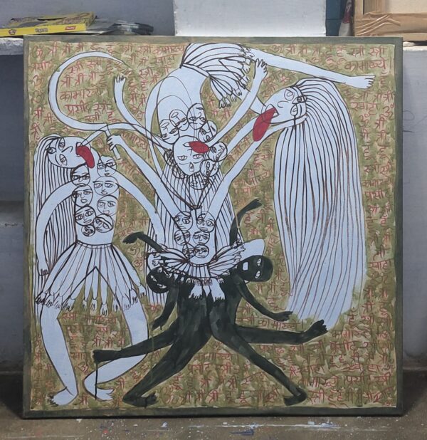 Maa Chhindmastika 5 Acrylic on Canvas 3X3 feet - Image 3