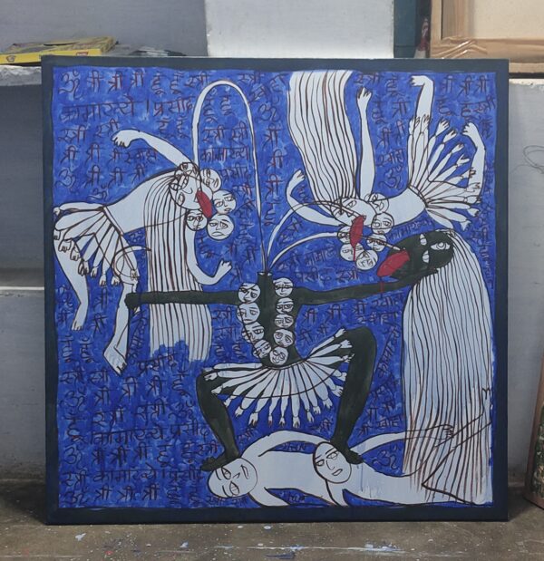 Maa Chhindmastika 1 Acrylic on Canvas 3X3 feet - Image 2