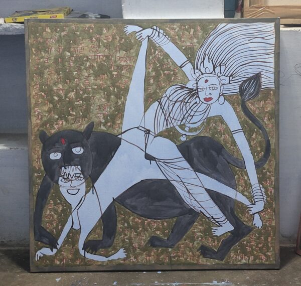 Maa Durga 3 Mahishasurmardani 3X3 feer Acrylic on Canvas - Image 4