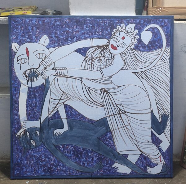 Maa Durga 4 Mahishasurmardani 3X3 feer Acrylic on Canvas - Image 3