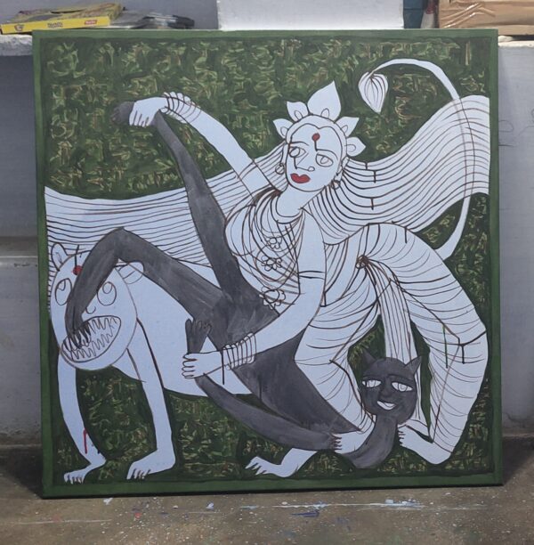 Maa Durga 5 Mahishasurmardani 3X3 feer Acrylic on Canvas - Image 4