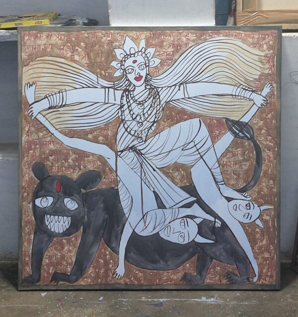 Maa Durga 2 Mahishasurmardani 3X3 feer Acrylic on Canvas - Image 4